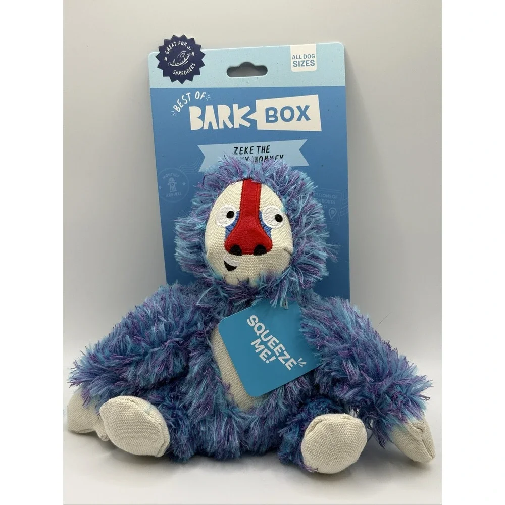 BarkBox Zeke the Cheeky Monkey Dog Toy Squeaky Plush Spiky Ball Whip-n-Flip